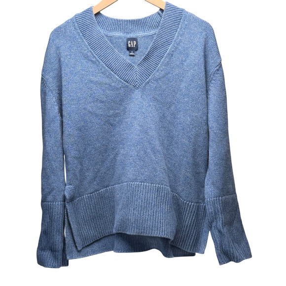 GAP Womens Blue V-Neck Pullover S Boxy Ribbed Minimal Soft Girl - Picture 9 of 9